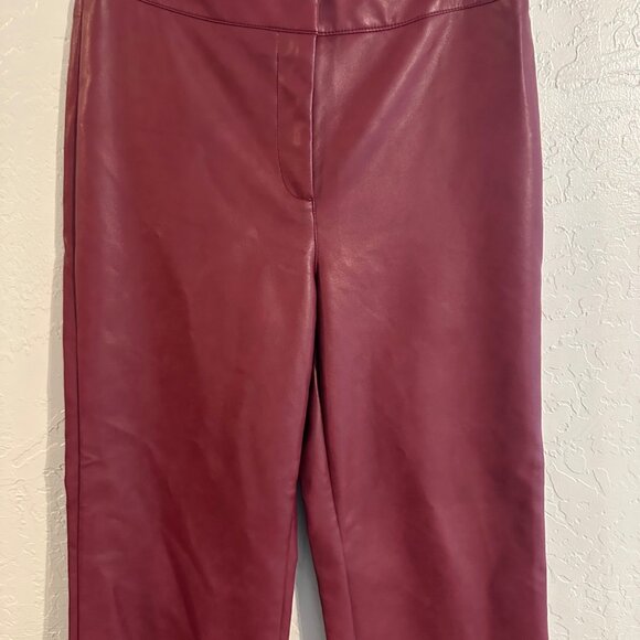 Bagatelle Red Faux Leather High Waisted Straight Leg Cropped Pants - Picture 5 of 9